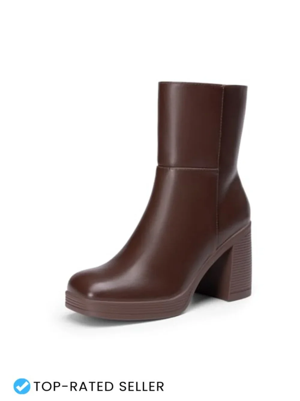 Square Toe Chunky Platform Ankle Boots Faux Leather Side Zip